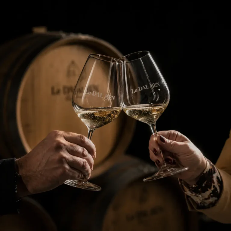Calici che brindano in cantina
