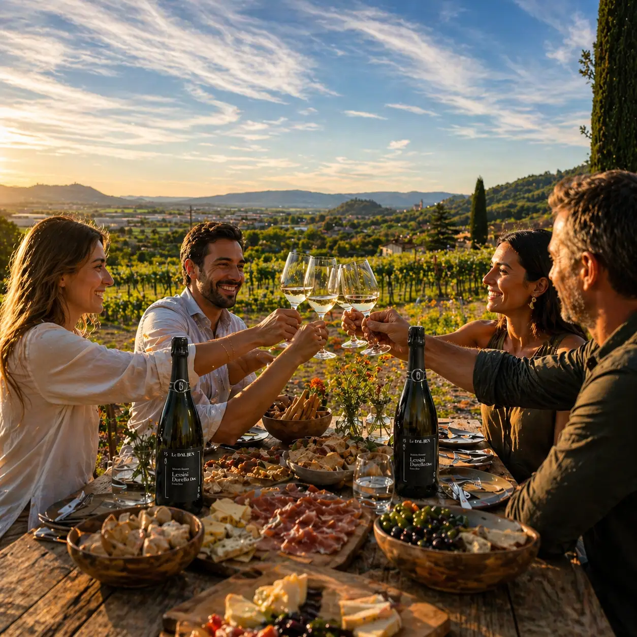 Degustazione tra amici con vino e prodotti tipici